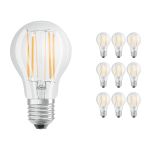 Confezione Multipack 10x Osram CLASSIC LED E27 Pera Filamento Chiara 7.5W 1055lm - 827 Bianco Molto Caldo | Dimmerabile - Sostitutiva 75W