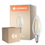 Confezione Multipack 6x Osram Classic LED E14 Candela Filamento Chiara 5.5W 806lm - 827 Bianco Molto Caldo | Dimmerabile - Sostitutiva 60W