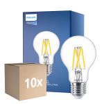 Confezione Multipack 10x Philips Master LED E27 Pera Filamento Chiara 3.4W 470lm - 922-927 Dim To Warm | Miglior Resa Cromatica - Dimmerabile - Sostitutiva 40W
