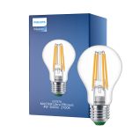 Philips Master Ultra Efficient LED E27 Pera Filamento Chiara 4W 840lm - 827 Bianco Molto Caldo | Dimmerabile - Sostitutiva 60W